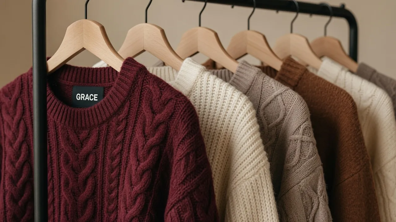 A rail of wool and cashmere pieces in the Velore atelier